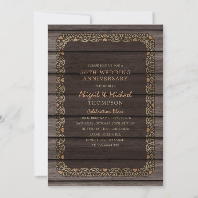 Invitation Célébration rustique de 50 ans de mariage dans un  (Devant)