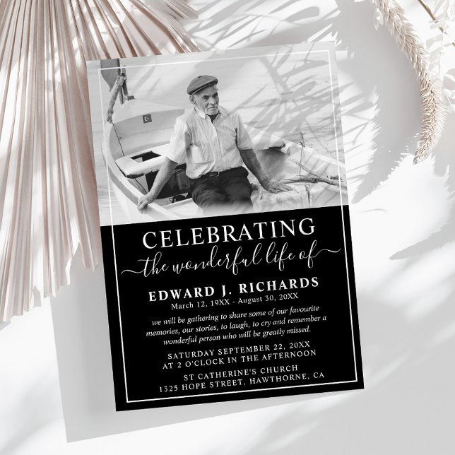 Invitation Célébration simple de la vie avec photo - Mémorial (Créateur téléchargé)