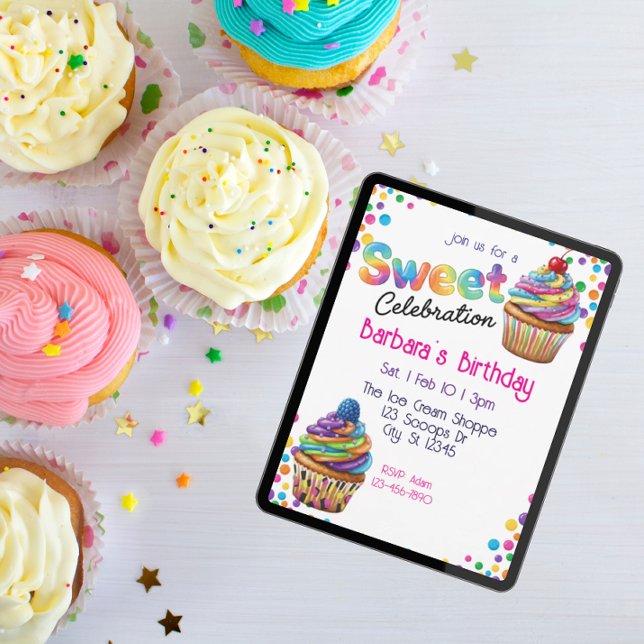 Invitation Célébration Sucrée Anniversaire Cupcake Coloré (Créateur téléchargé)
