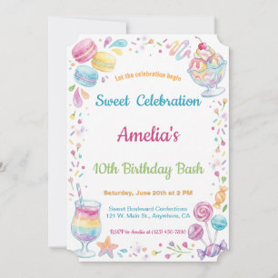 Invitation Célébration sucrée de bonbons à l'aquarelle Enfant