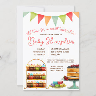 Invitation Célébration sucrée, Gâteau, Baby shower Macaron
