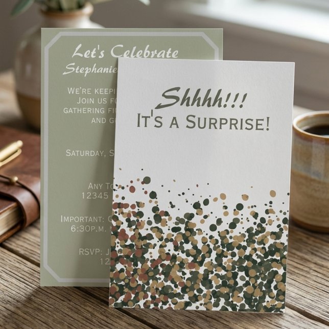 Invitation Célébration Surprise à l'aquarelle de sauge sophis (Sage watercolor confetti invitation for a milestone surprise birthday party.)