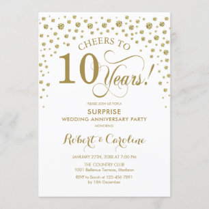 Invitation Célébration surprise du 10e anniversaire - Or Blan