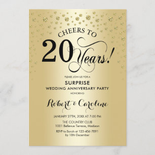 Invitation Célébration surprise du 20e anniversaire - Noir or
