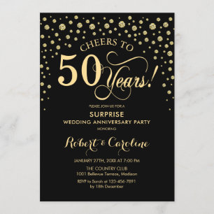 Invitation Célébration surprise du 50e anniversaire - Or noir