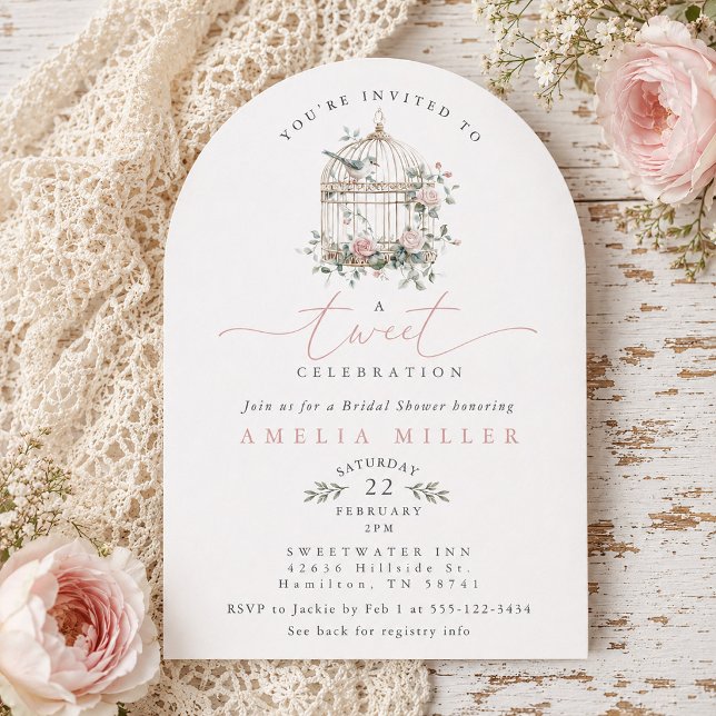 Invitation Célébration Tweet Cage à oiseaux Enterrement de vi (Tweet Celebration Birdcage Bridal Shower Invitation)