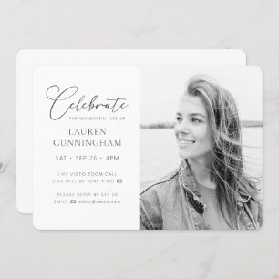 Invitation Célébration virtuelle de la vie Photo simple moder