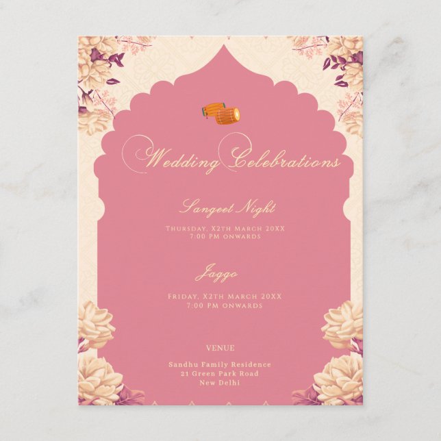 Invitation Célébrations de mariage | Sikh Sangeet & Jaggo (Devant)