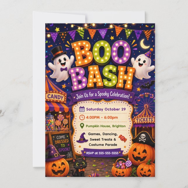 Invitation Célèbre Fête de Boo Mignonne et Spooky (Devant)