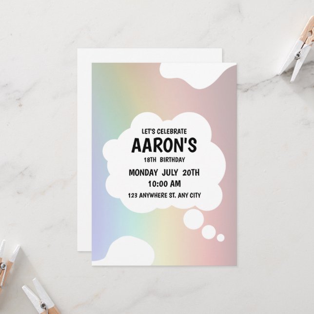 Invitation Célébrer 18e Anniversaire Couleurs Fondues Texte N (Devant/Arrière en situation)