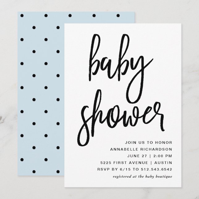 Invitation Célébrer | Baby shower de typographie moderne (Devant / Derrière)