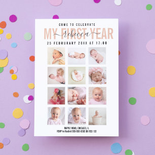 Invitation Célébrer bébé fille première année 12 Photo Collag
