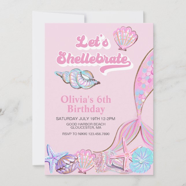 Invitation Célébrer Coquillage et Anniversaire de sirène (Devant)