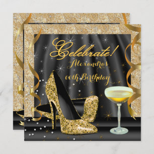 Invitation Célébrer Gold Black Parties scintillant talons Cha