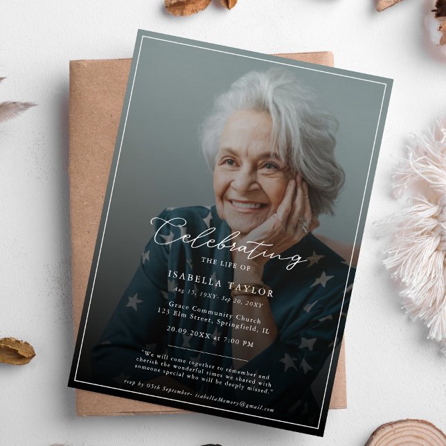 Invitation Célébrer la vie | Photo commémorative funéraire mo (Créateur téléchargé)