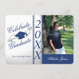 Invitation Célébrer le Graduate Blue Graduation Photo