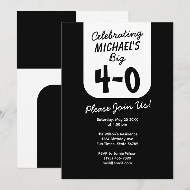 Invitation Célébrer les 4-0 ans modernes, 40 ans ça se fête ! (Devant / Derrière)
