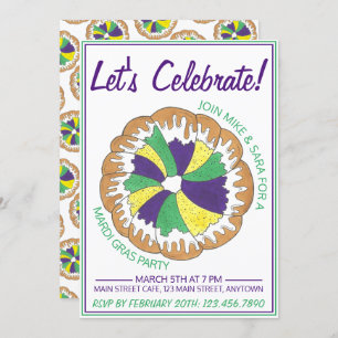 Invitation Célébrer Mardi Gras Carnival Party King Cake