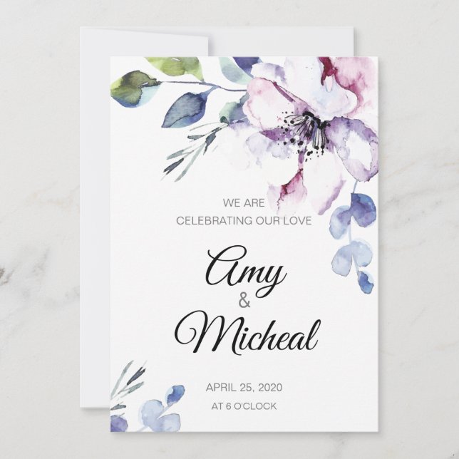 Invitation Célébrer notre Mariage Floral Amour (Devant)