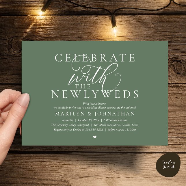 Invitation Célébrez avec les jeunes mariés, Dîner de mariage  (Celebrate with the newlyweds, Best Modern Wedding Dinner Party Invitation Card in Sage Green)