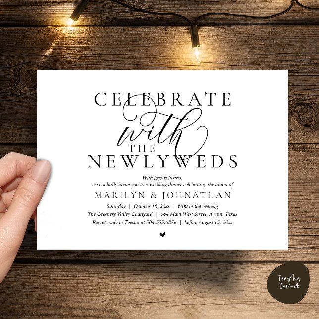 Invitation Célébrez avec les jeunes mariés, Dîner de mariage  (Celebrate with the newlyweds, Best Modern Wedding Dinner Party Invitation Card in Black and white)