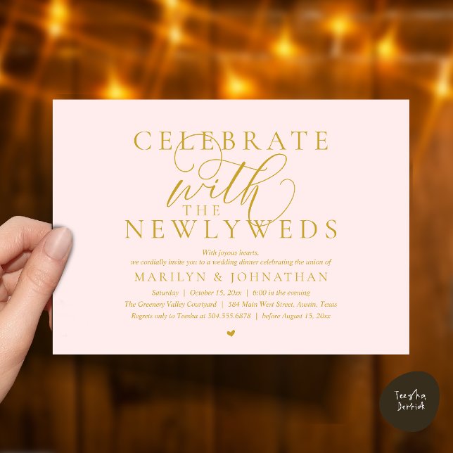 Invitation Célébrez avec les jeunes mariés, Dîner de mariage  (Celebrate with the newlyweds, Best Modern Wedding Dinner Party Invitation Card in Blush Cream Yellow)