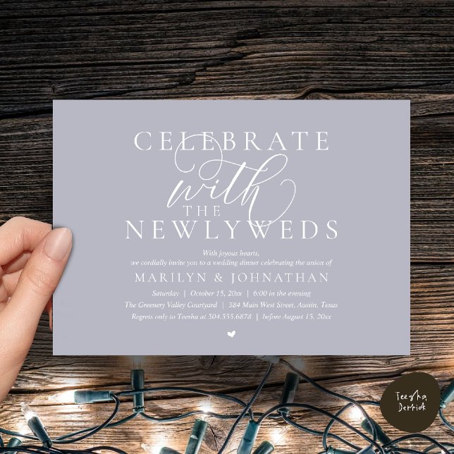 Invitation Célébrez avec les jeunes mariés, Dîner de mariage  (Celebrate with the newlyweds, Best Modern Wedding Dinner Party Invitation Card in Silver Chill Grey)