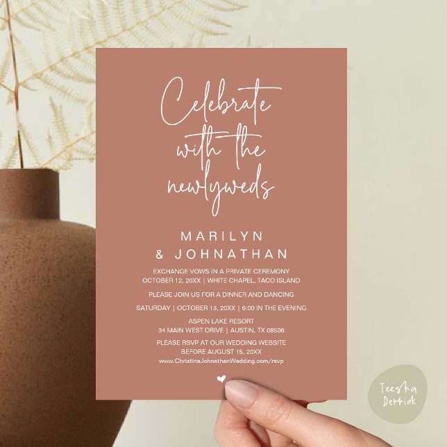 Invitation Célébrez avec les jeunes mariés, dîner de mariage (Celebrate With The Newlyweds, Wedding Invitation Card PDF Dinner Party Lunch Brunch Terracotta Brown)