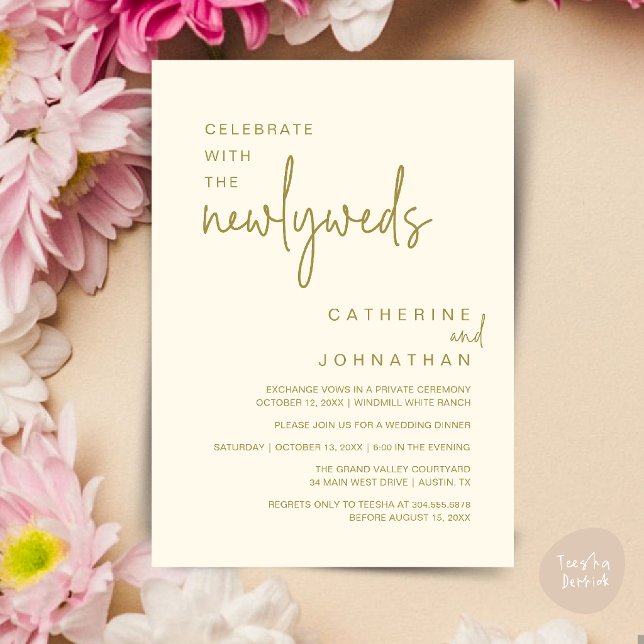 Invitation Célébrez avec les jeunes mariés Dîner de mariage m (Celebrate With The Newlyweds Modern Wedding Minimalist Dinner Invitation Card in Yellow Gold Cream)
