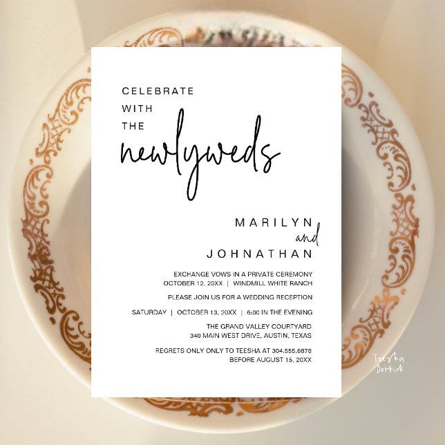 Invitation Célébrez avec les jeunes mariés, Réception de mari (Celebrate With The Newlyweds, Wedding Reception Dinner Invitation Card in Black and White)