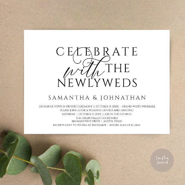 Invitation Célébrez avec les jeunes mariés Réception élégante (Celebrate with the Newlyweds Elegant Reception Dinner Dancing Invitation Card in Black and White)
