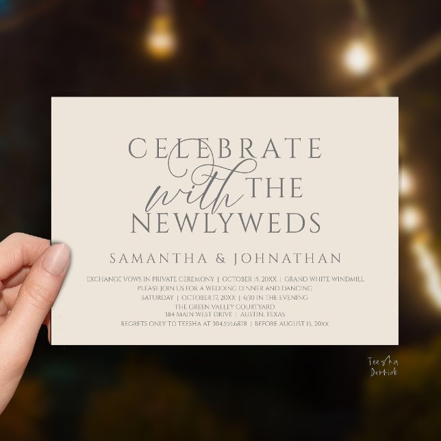 Invitation Célébrez avec les jeunes mariés Réception élégante (Celebrate with the Newlyweds Elegant Reception Dinner Dancing Invitation Card in Cream Grey)