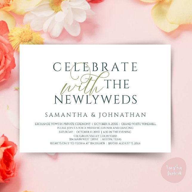 Invitation Célébrez avec les jeunes mariés Réception élégante (Celebrate with the Newlyweds Elegant Reception Dinner Dancing Invitation Card in Navy Blue Silver)