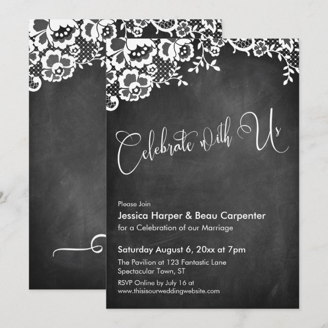 Invitation Célébrez avec nous calligraphie tableau noir et de (Devant / Derrière)