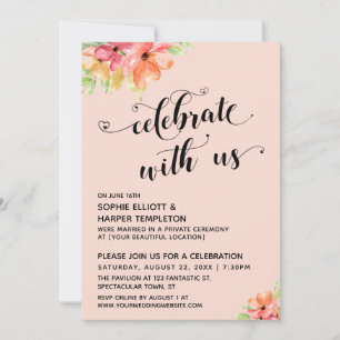Invitation Célébrez avec nous Coeurs Script Florals Blush Ros