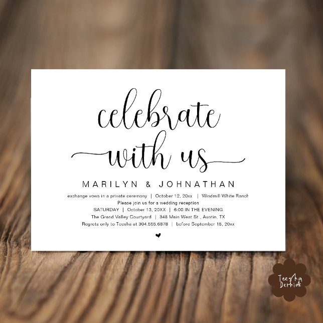 Invitation Célébrez avec nous Dîner de réception de mariage é (Celebrate With Us Elegant Modern Wedding Reception Dinner Invitation Card in Black and White)