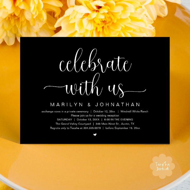 Invitation Célébrez avec nous Dîner de réception de mariage é (Celebrate With Us Elegant Modern Wedding Reception Dinner Invitation Card in Black and White)