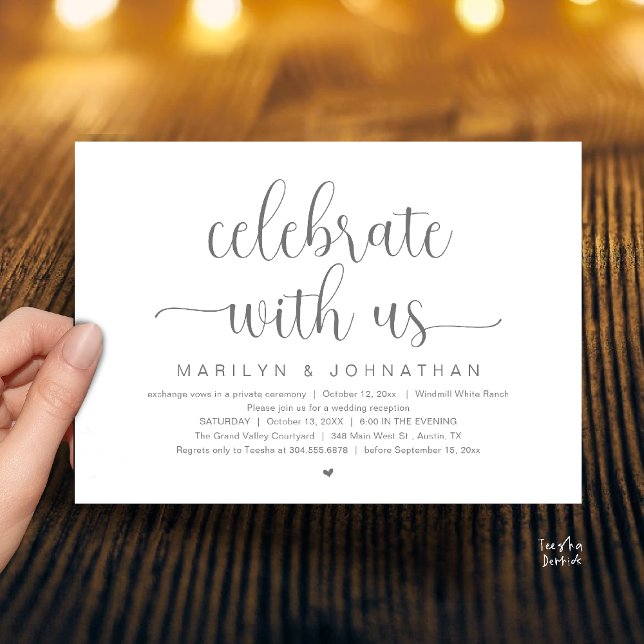 Invitation Célébrez avec nous Dîner de réception de mariage é (Celebrate With Us Elegant Modern Wedding Reception Dinner Invitation Card in Dark Grey)
