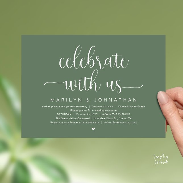 Invitation Célébrez avec nous Dîner de réception de mariage é (Celebrate With Us Elegant Modern Wedding Reception Dinner Invitation Card in Sage Green)
