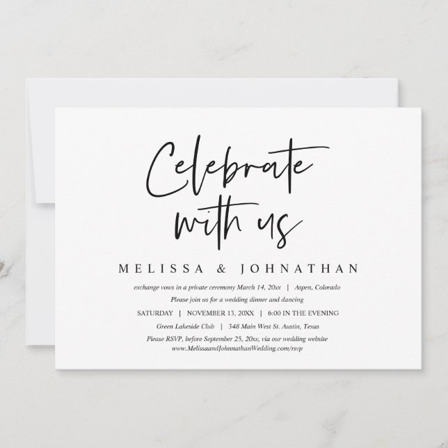 Invitation Célébrez avec nous, Dîner Mariage Elopement (Devant)