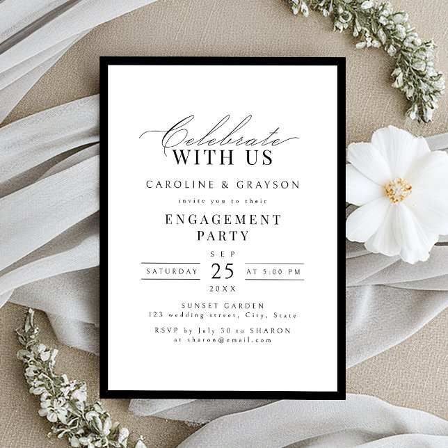 Invitation Célébrez avec nous ! Engagement de typographie élé (Celebrate With Us! Graceful Typography Engagement Invitation)