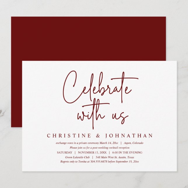 Invitation Célébrez avec nous, Fête de Fuite de Noces  (Devant / Derrière)