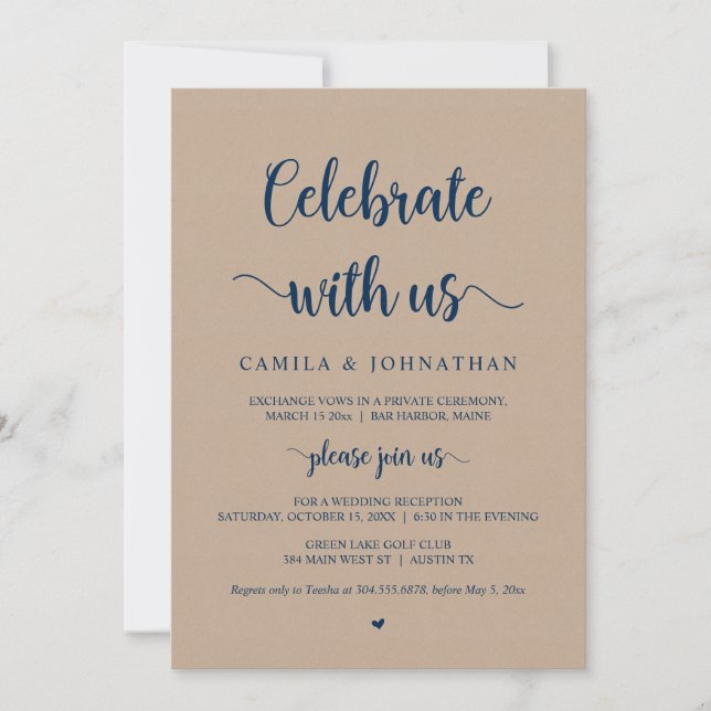 Invitation Célébrez avec nous, Fête de Mariage Intime Rustiqu (Devant)