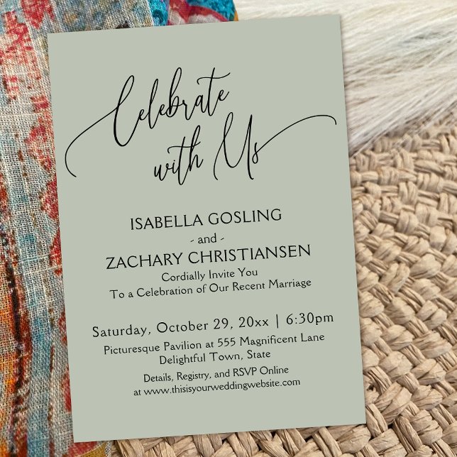 Invitation Célébrez avec nous jolie écriture manuscrite Sage  (Créateur téléchargé)