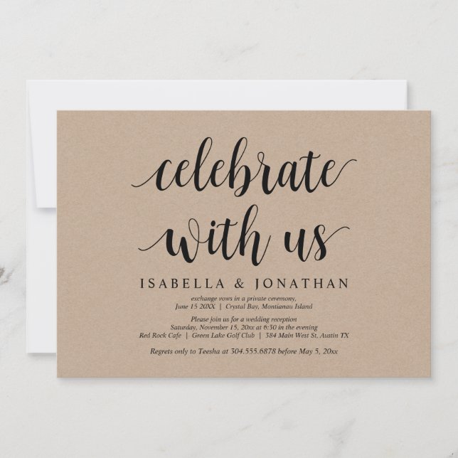 Invitation Célébrez avec nous, Kraft rustique, Mariage en fui (Devant)