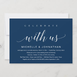 Invitation Célébrez avec nous, Mariage en fuite, Bleu marine