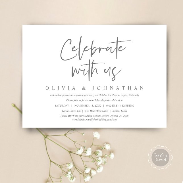 Invitation Célébrez avec nous, Mariage Intime et Décontracté (Celebrate With Us, Wedding Elopement Brunch, Lunch, Dinner Party Invitation Card, PDF, dark grey)