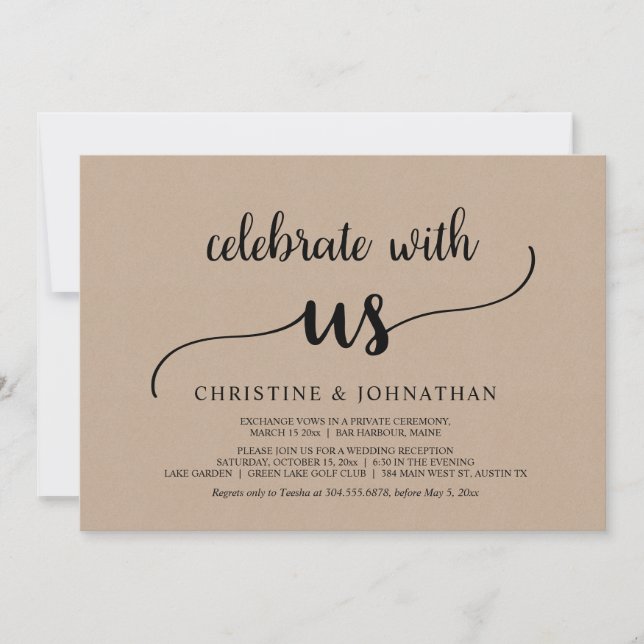 Invitation Célébrez avec nous, Mariage Rustique Fuite de Mari (Devant)