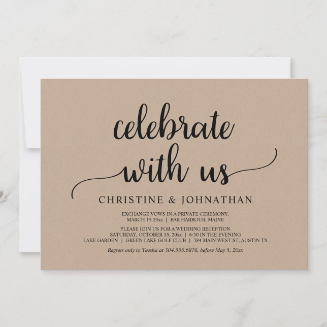 Invitation Célébrez avec nous, Mariage Rustique Fuite de Mari (Devant)