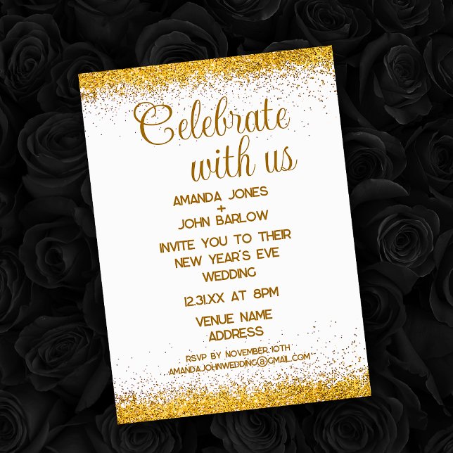 Invitation Célébrez avec nous Nouvel An Mariage Or (The glitter and foil elements are simulated in this product.)